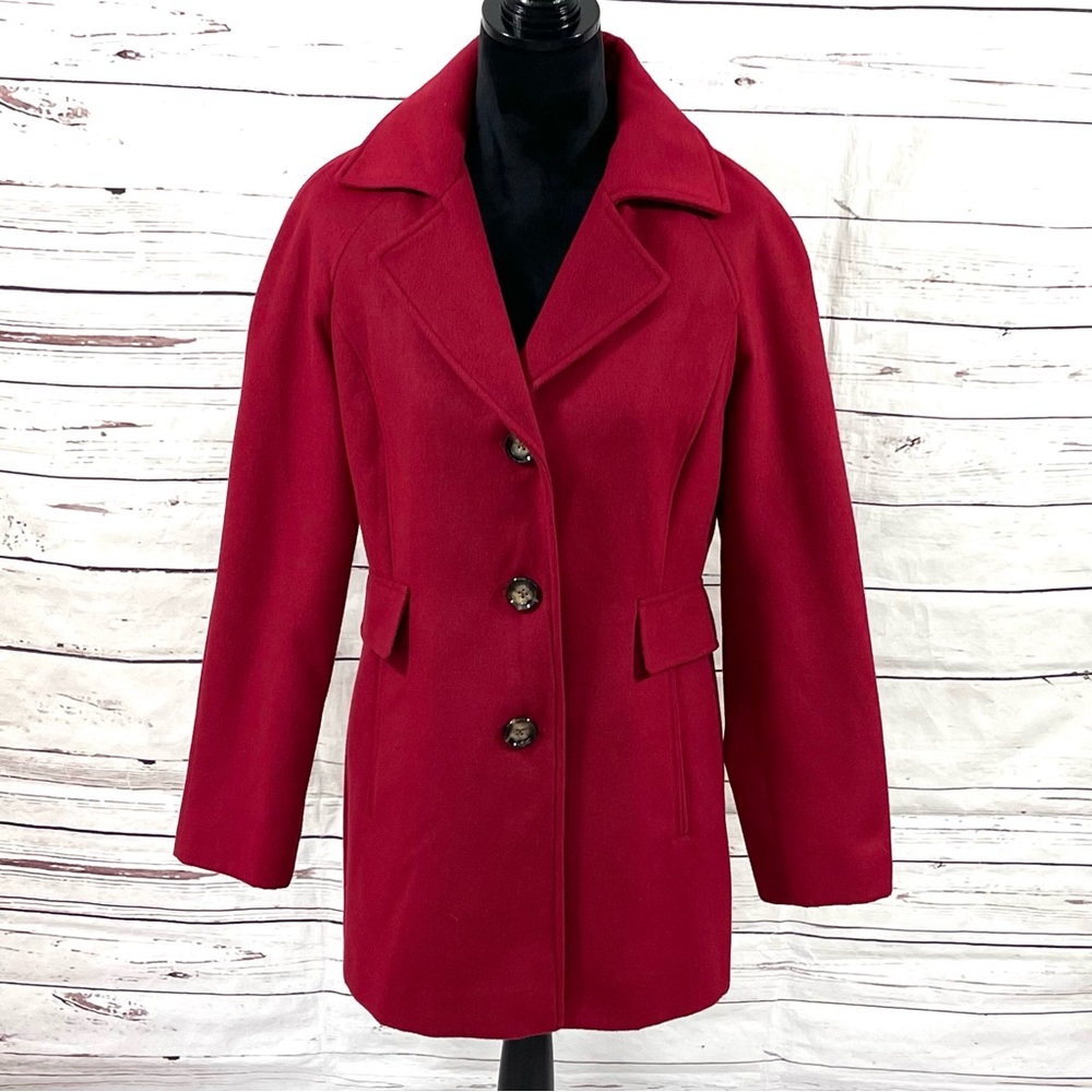 Calvin Klein Jacket Womens Size 8 Red Pea Coat Long Sleeves